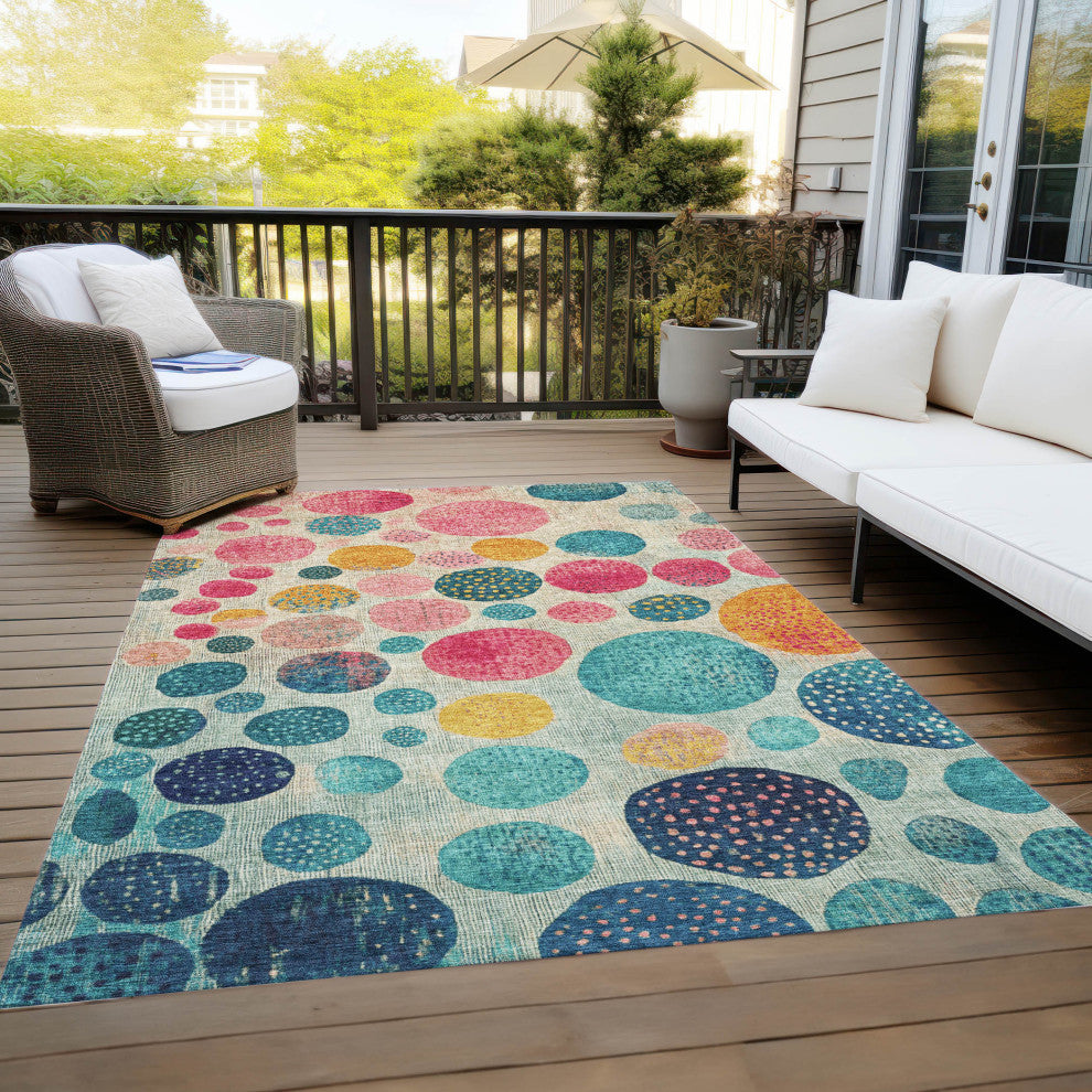 Machine Washable Indoor/Outdoor Chantille ACN1899 Teal 3' x 5' Rug