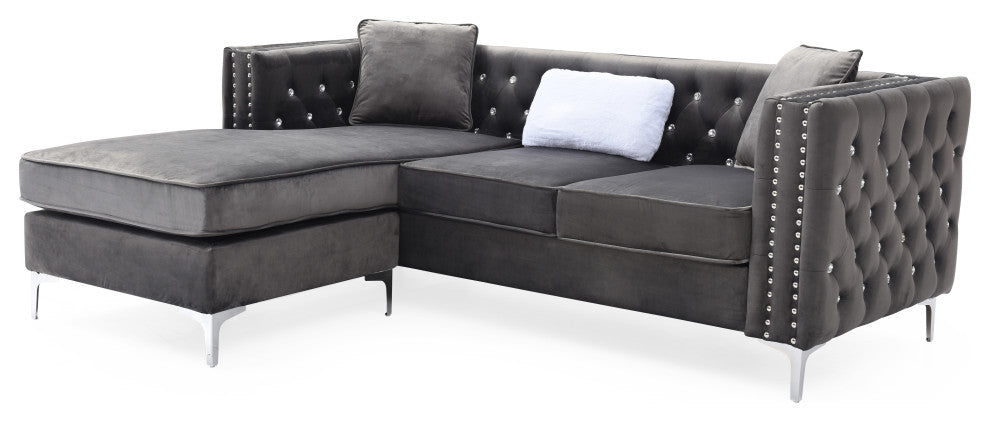 Paige Tufted Velvet Sofa Chaise, Grey