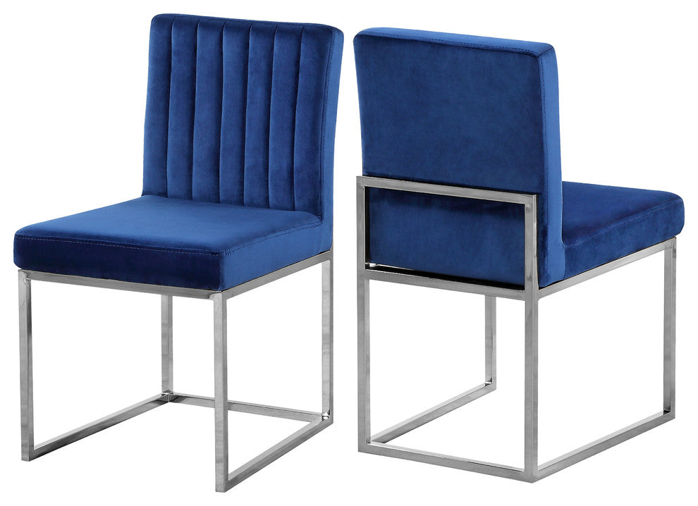 Giselle Velvet Dining Chairs, Set of 2, Navy, Chrome Base