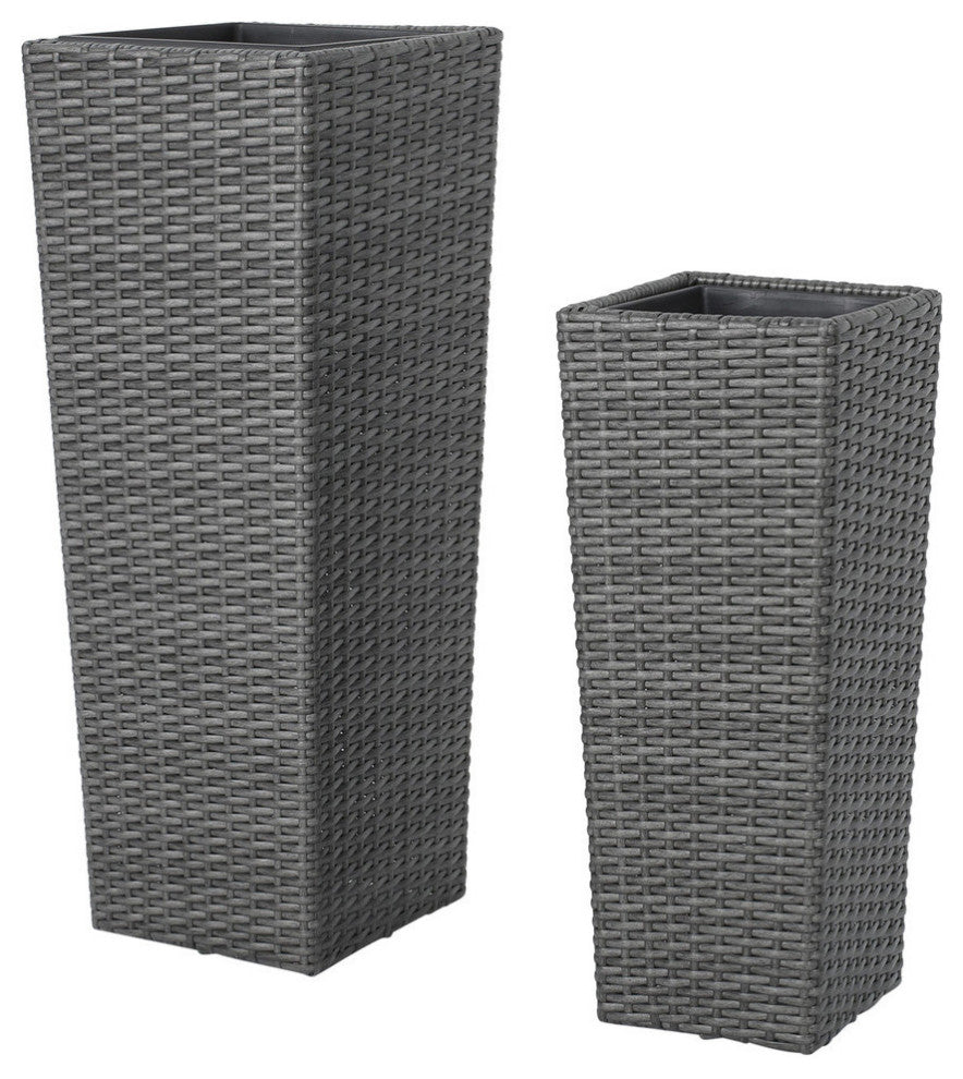 GDF Studio 2-Piece Eden Outdoor Wicker Flower Pots, Gray