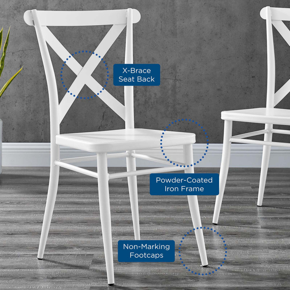 Side Dining Chair, Set of 2, Metal, White, Modern, Bistro Restaurant Hospitality