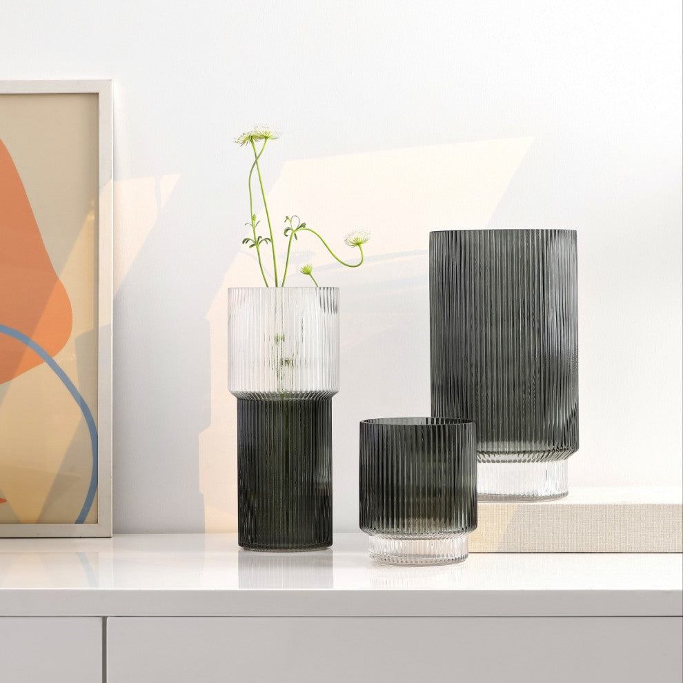 Safavieh Zinc Fluted Glass Vase, Set of 3, Blue Grey