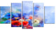 Blue Corn Flowers and Red Poppies, Floral Canvas Art Print, 60"x32", 5 Panels