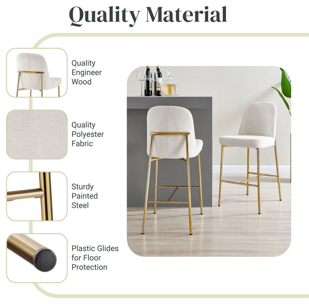 Keisha Counter Stool, Set of 2, Arcadia Cream, Velvet