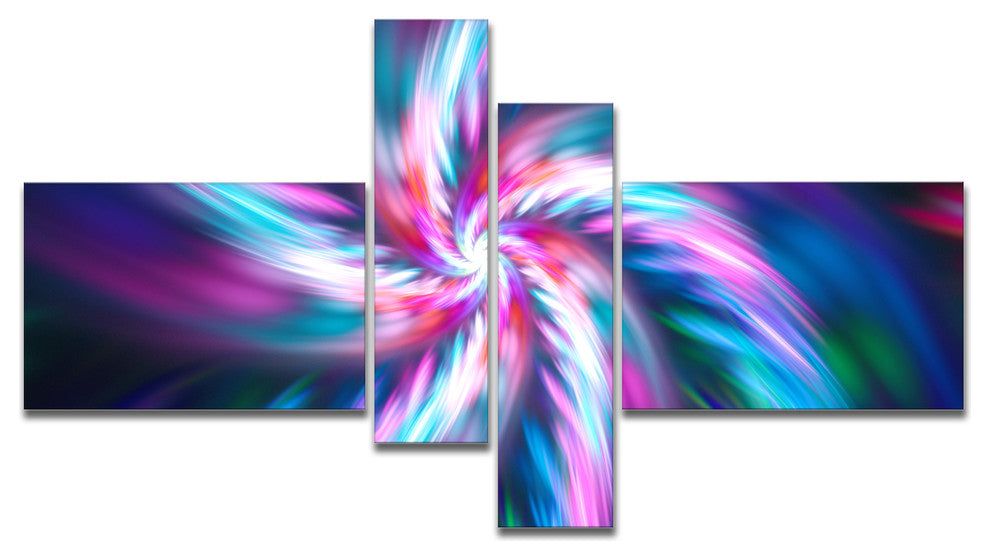 Dancing Multi Color Fractal Flower, Floral Canvas Art Print, 60"x32", 4 panels