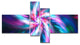 Dancing Multi Color Fractal Flower, Floral Canvas Art Print, 60"x32", 4 panels