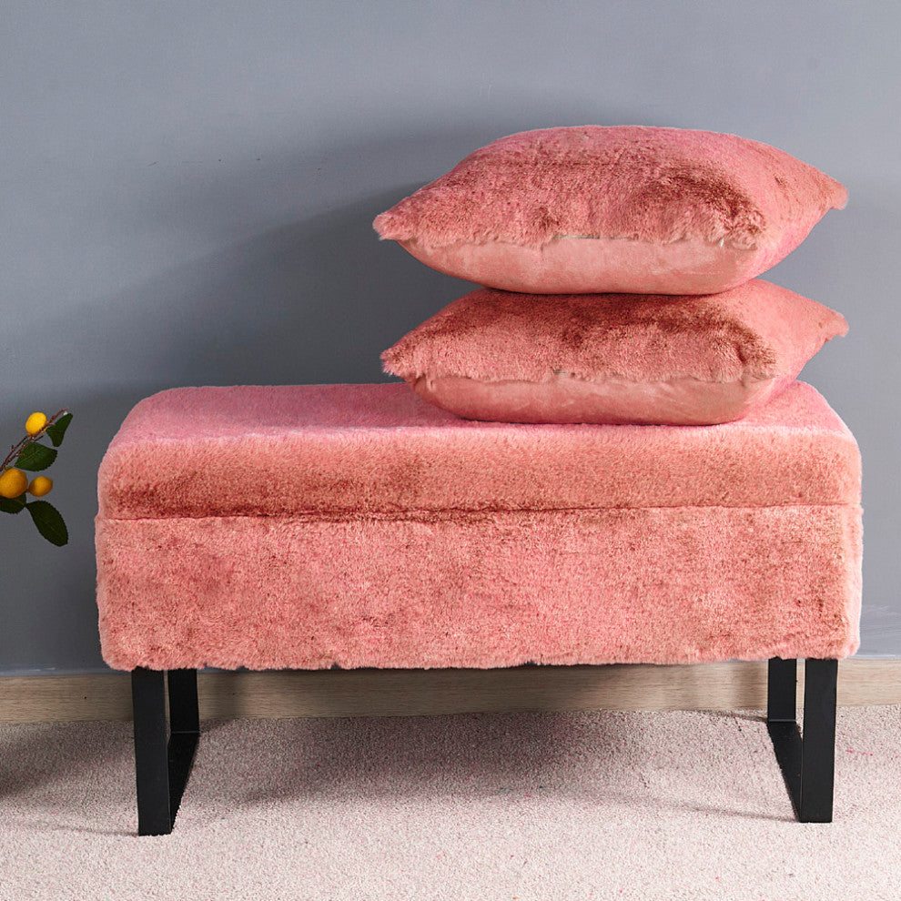 Heavy Faux Fur Storage Coral Spice Ottoman 18" x 36" x 10"