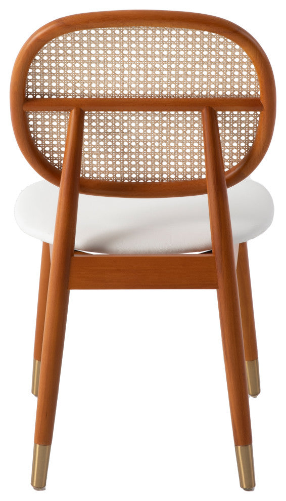 LeisureMod Holbeck Modern Dining Chair with Wood Legs and Wicker Back, White