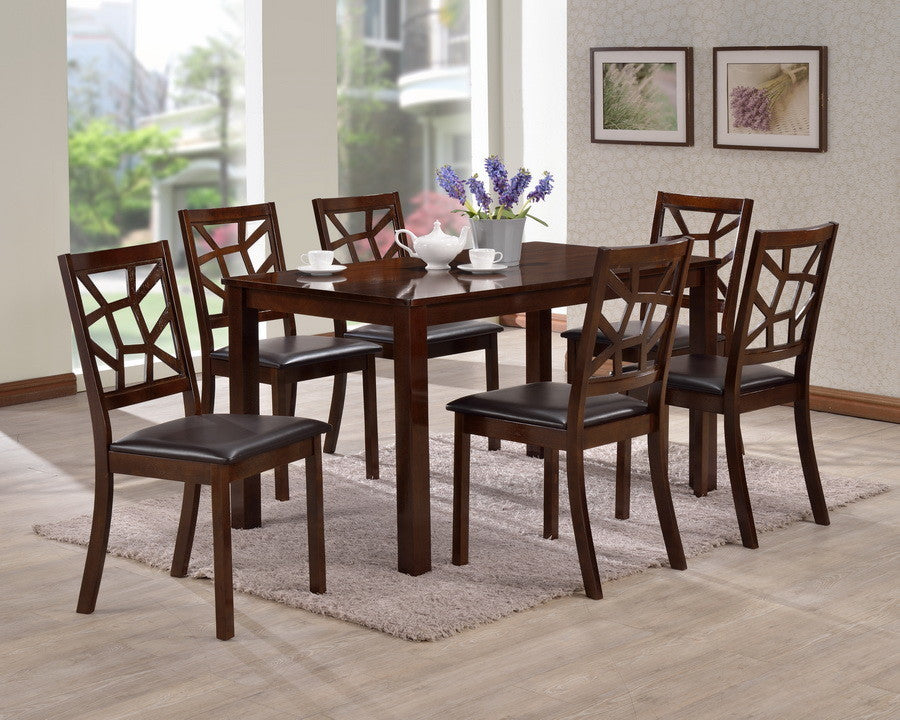 Mozaika Wood and Leather Contemporary 7-Piece Dining Set