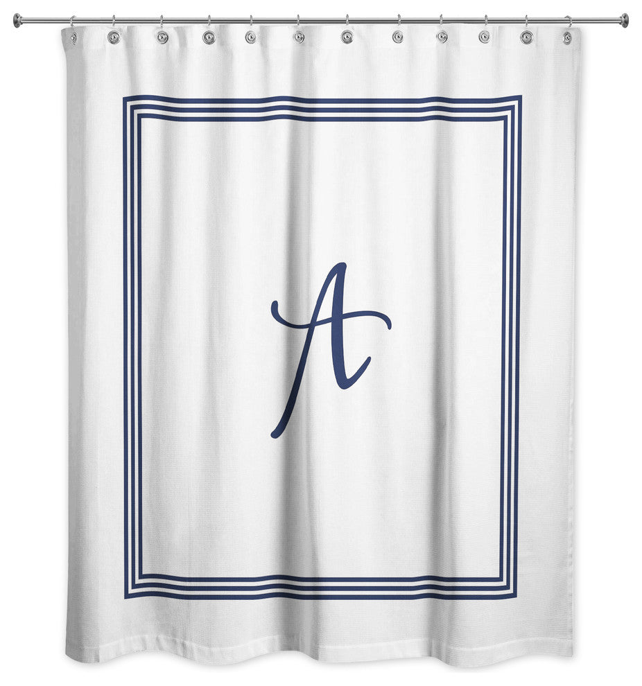 Navy and White Monogrammed Shower Curtain, A