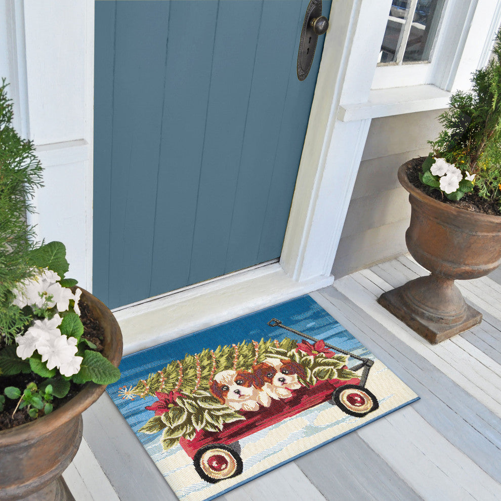 Esencia Wagon Wonderland Indoor/Outdoor Mat Blue 2'5"x3'11"