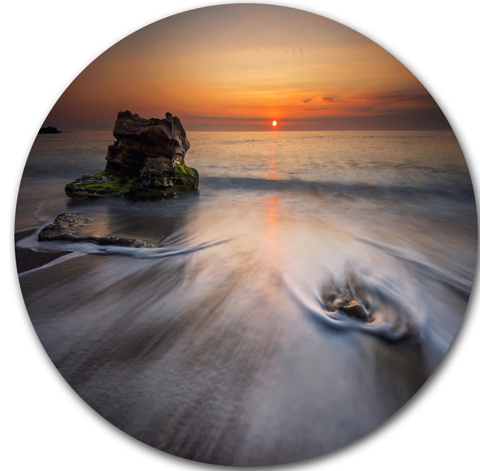 Stormy Sea With Rushing White Waves, Beach Disc Metal Wall Art, 23"