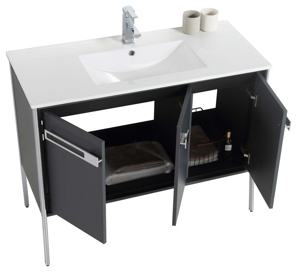 Oakville Bath Vanity, Ceramic Sink, Onix Grey, 42 Inch, Chrome Hardware