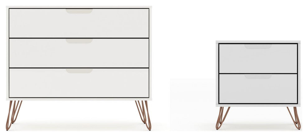 Rockefeller Dresser and Nightstand, 2-Piece Set, White