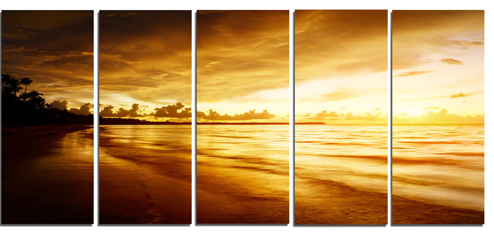 "Fascinating Caribbean Beach in Yellow" Seashore Wall Art, 5 Panels, 60"x28"