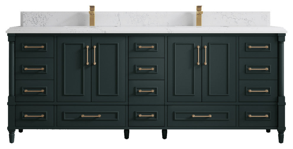Aberdeen 84 Double Sink Bath Vanity Dark Forest Green 15" Empira Quartz