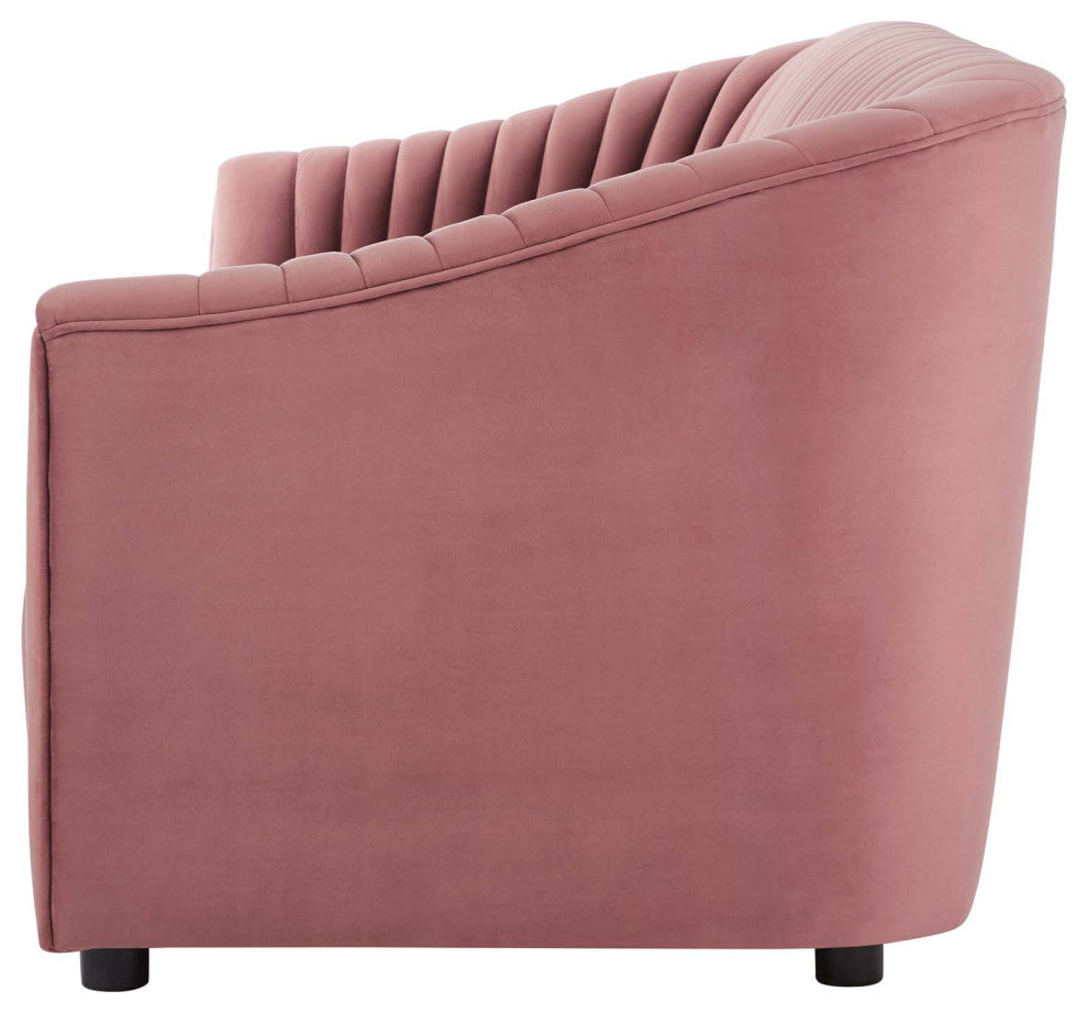 Tufted Sofa, Pink, Velvet, Modern, Mid Century Living Hotel Lounge Cafe Lobby