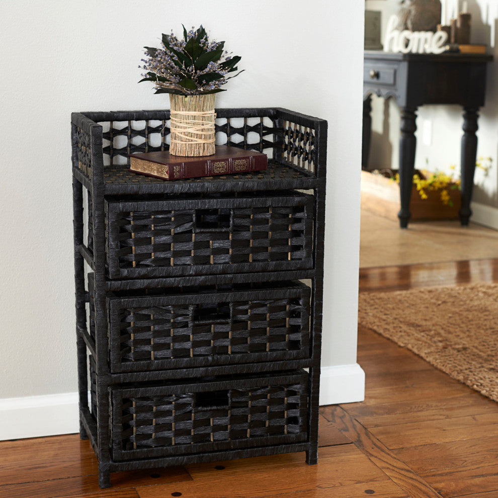 Woven 3 Drawer Chest With Cutout Handles