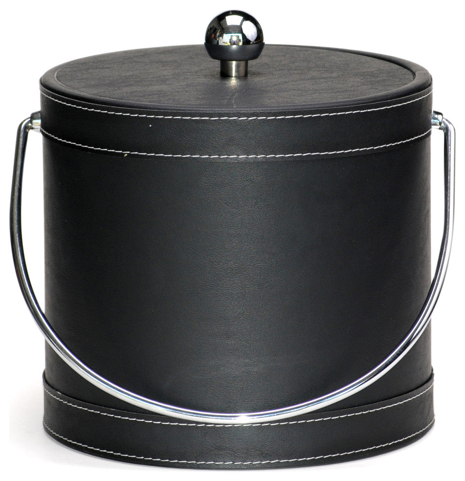 Black Leatherette Stitched 3-Quart Ice Bucket