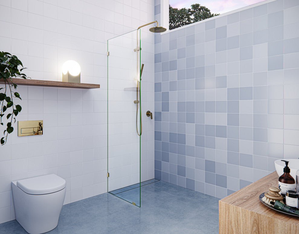 78"x22" Frameless Shower Door Single Fixed Panel, Polished Brass