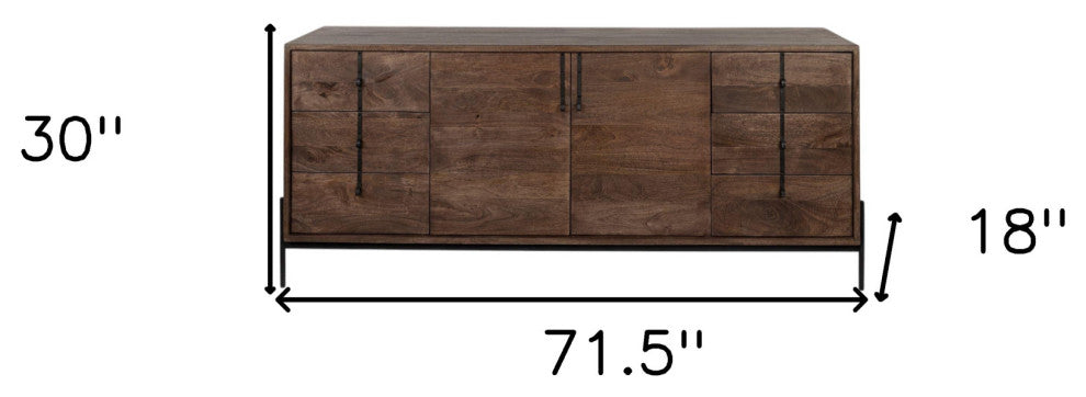72" Brown Solid Wood Six Drawer Sideboard With 2-Doors