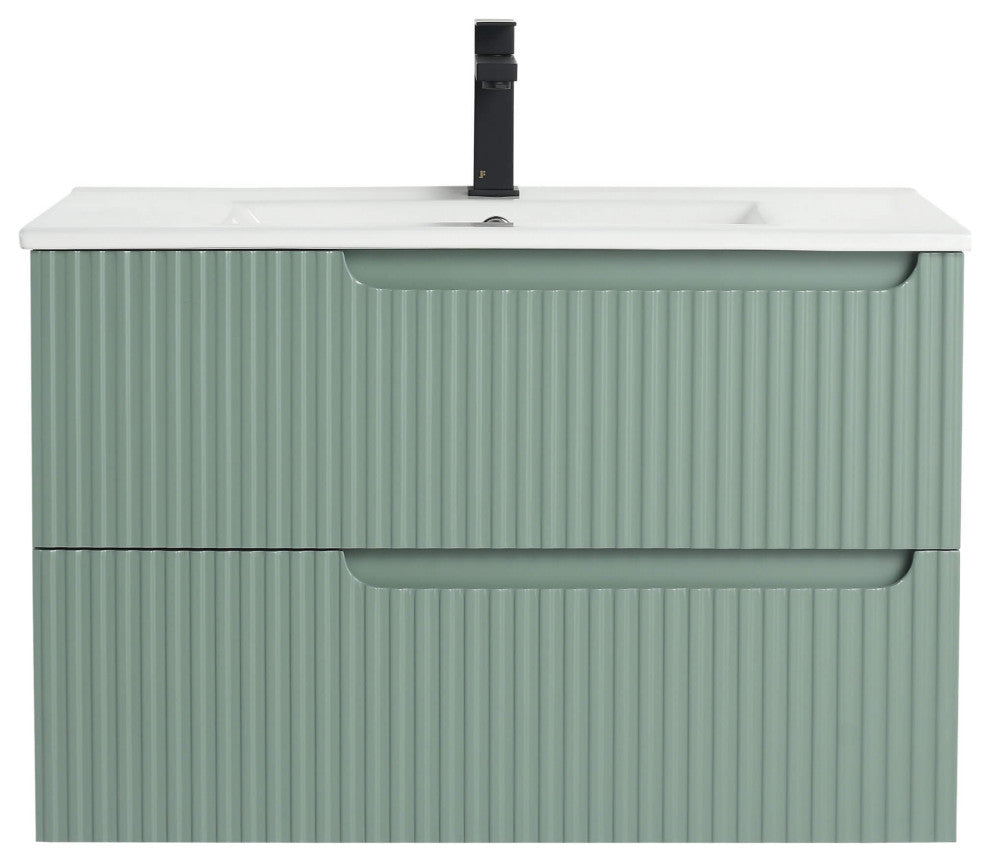 Citiscape Bath Vanity, Textured Drawer Fronts Sink Included, Mint Green, 30"