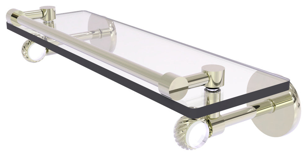 Clearview 16" Gallery Rail Glass Shelf with Twisted Accents, Polished Nickel