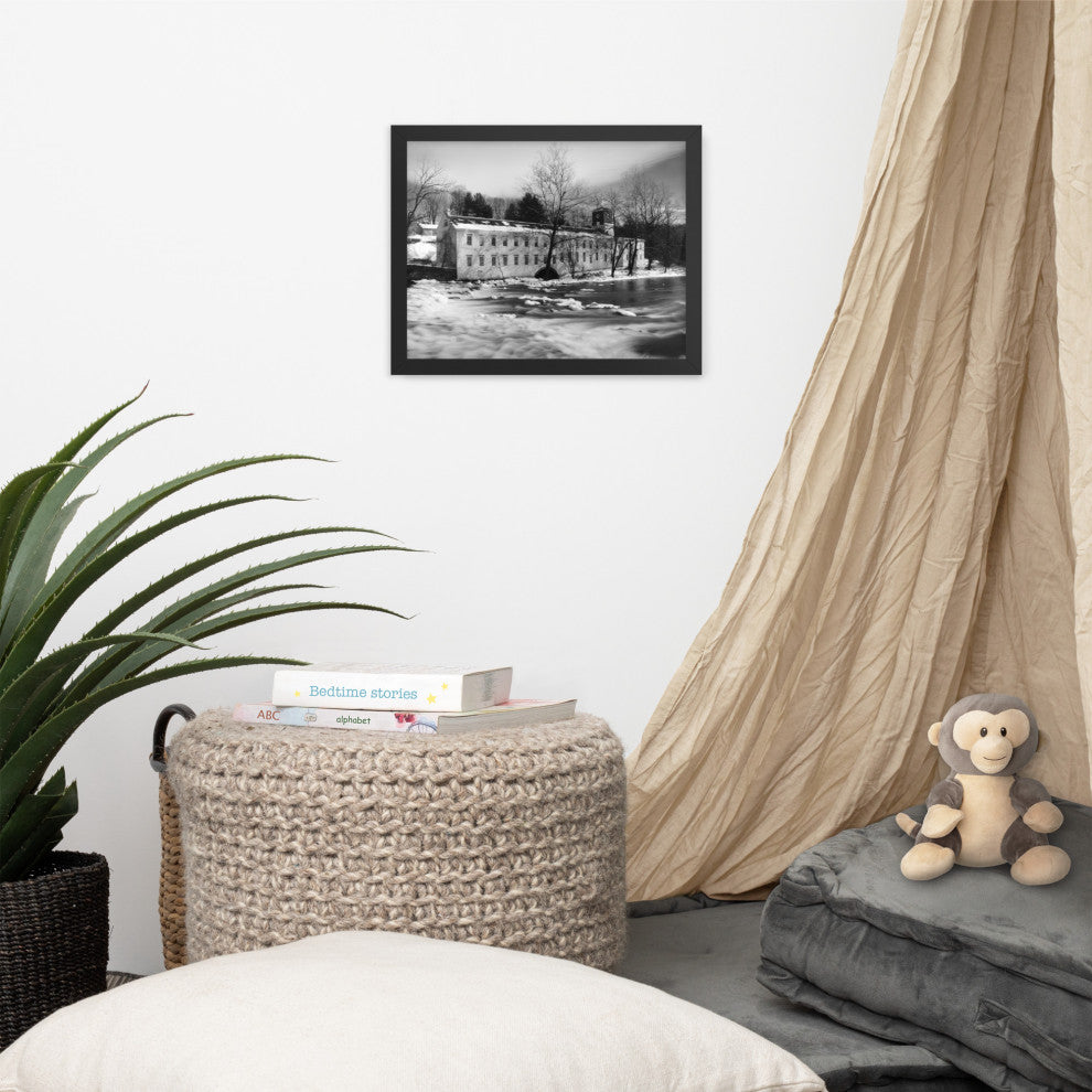 Winter at Powder Mill Rural Landscape Framed Photo Paper Wall Art Prints, Black, 11" X 14"