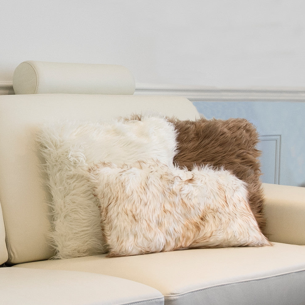 Belton Faux Fur Pillows, Set of 2, Gradient Tan, 12"x20"