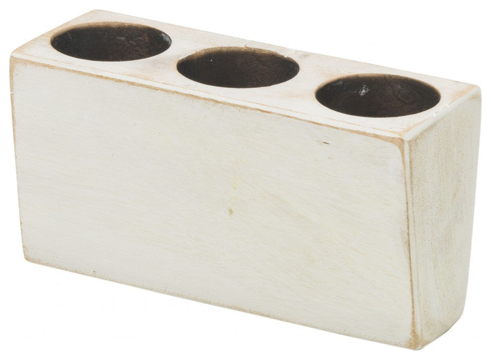 Distressed White 3 Hole Sugar Mold Candle Holder