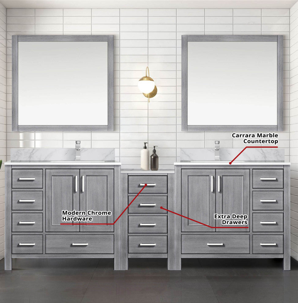 Lexora Coraline Double Bath Vanity Distressed Gray 92 With Countertop & Mirror