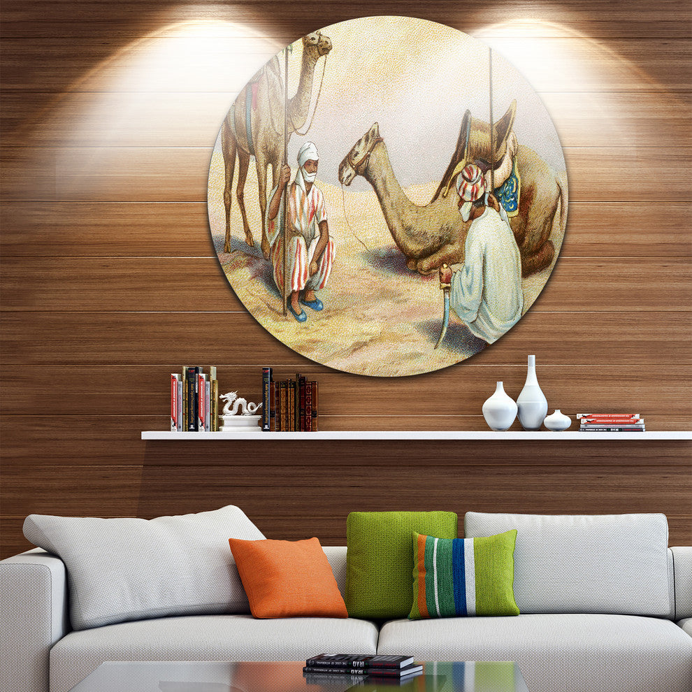 Old Colonial Illustration, Painting Large Disc Metal Wall Art, 36"