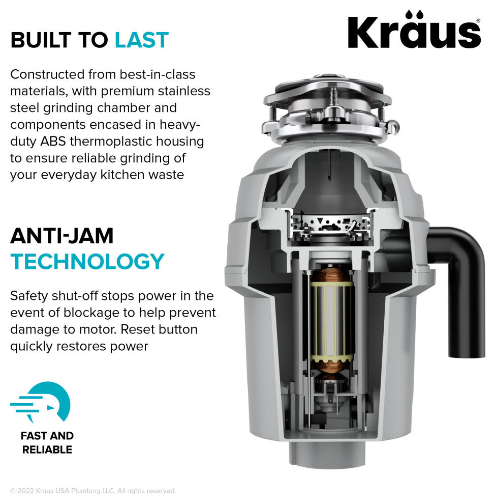 WasteMate Continuous Feed Garbage Disposal, 1 HP Motor for Kitchen Sink