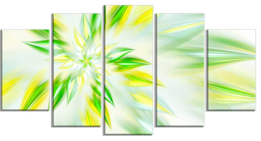 Light Green Fractal Spiral Flower, Abstract Canvas Art Print, 60"x32", 5 Panels