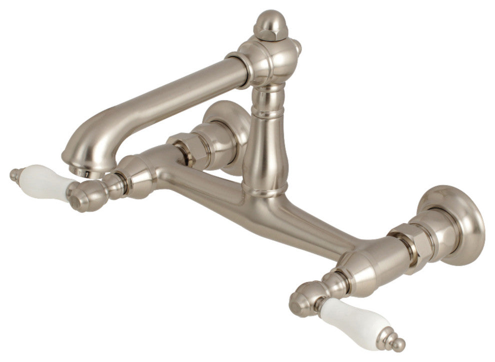 Kingston Brass Wall Mount Bathroom Faucet, Brushed Nickel