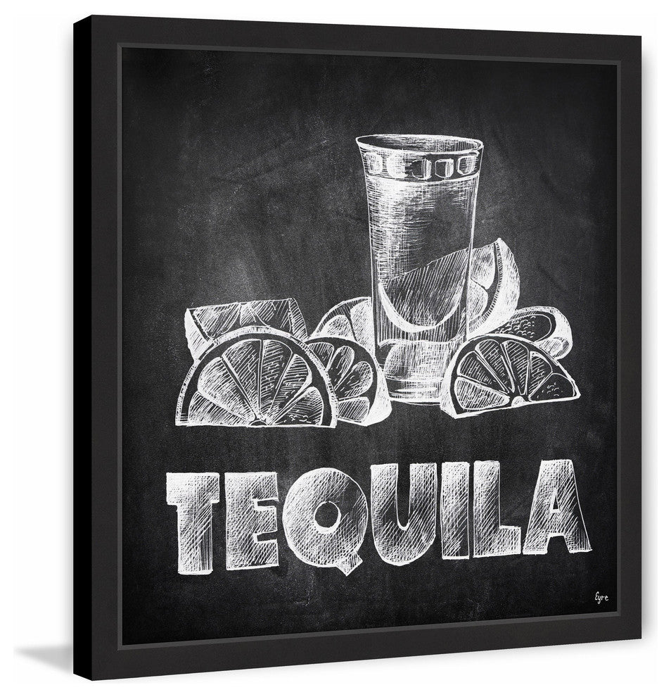 "Tequila on Chalkboard" Framed Painting Print, 18"x18"