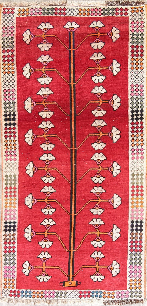 Consigned, Hand-Knotted Persian Traditional Gabbeh Oriental 6 ft Rug, Red, 3'x6'