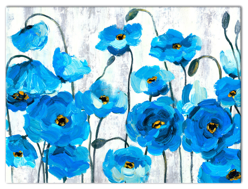 Blue Poppies on White 30x40 Canvas Wall Art