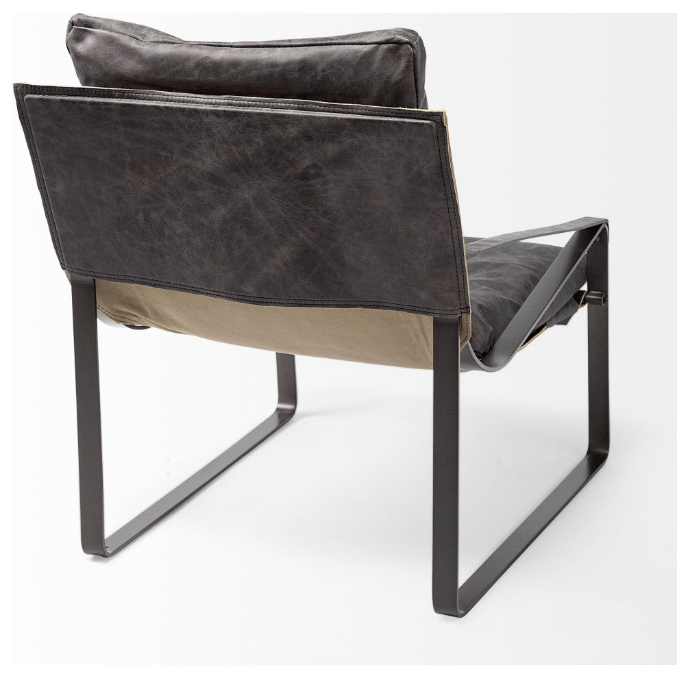 35" Black Leather Distressed Arm Chair