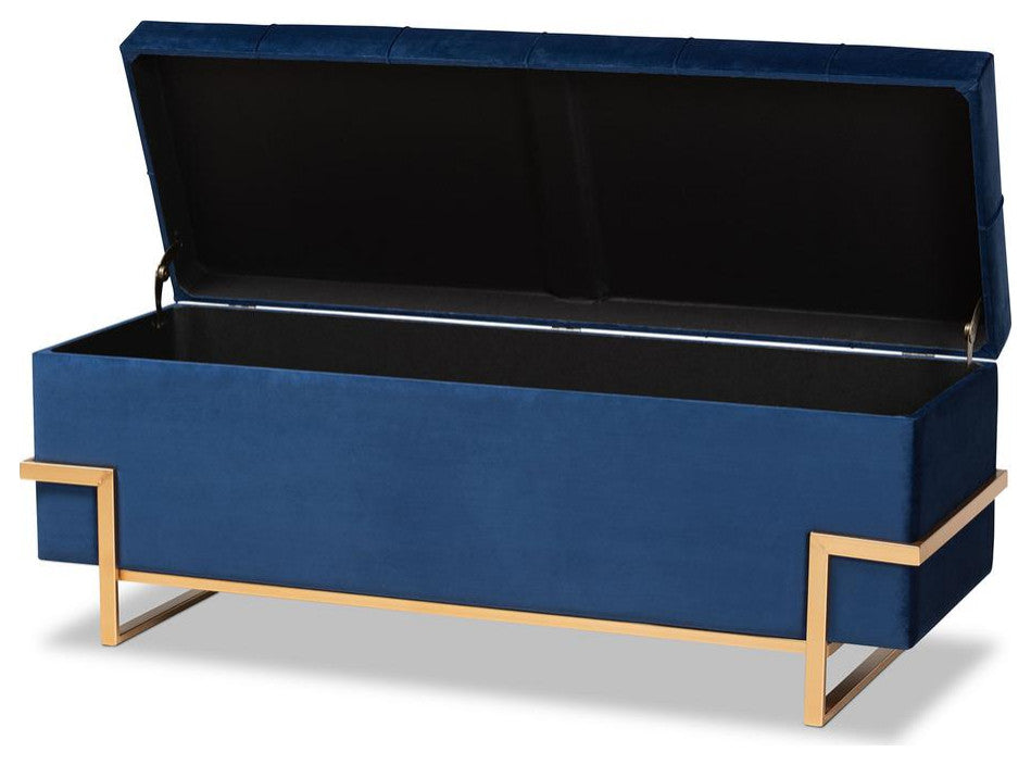 Parker Glam and Luxe Navy Blue Velvet Upholstered and Gold Metal Finished...