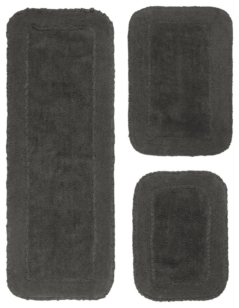 Radiant Collection Bath Rugs Set, 3-Piece Set With Runner, Gray