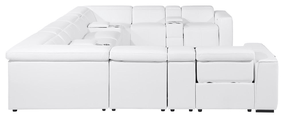 Niccolo Italian Leather 12-Piece U-Shaped 4 Power Reclining Sectional, White