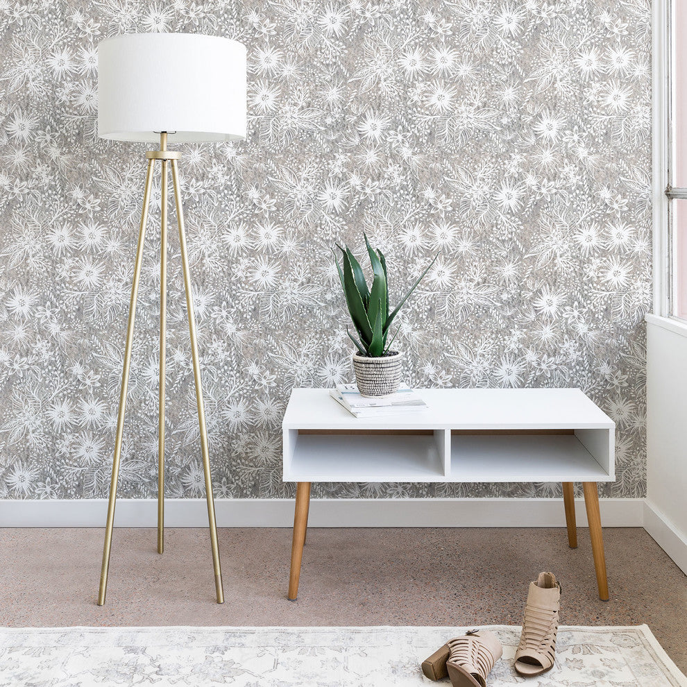 Deny Designs Schatzi Brown Eden Floral Sand Wallpaper, Gray, 2'x4'