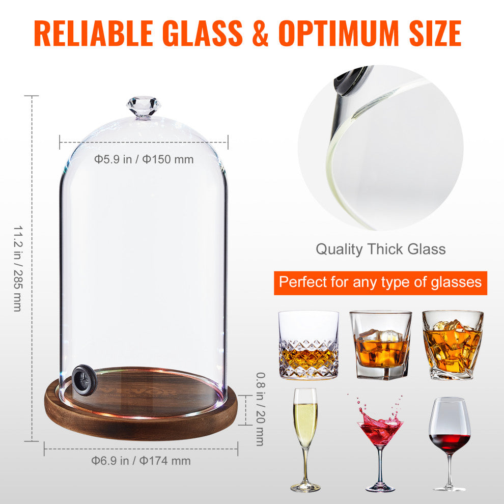 VEVOR Smoking Gun Accessory Glass Cloche Dome Cover for Smoke Infuser Wood Base