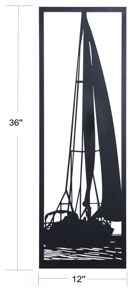 Shadows of a Sailboat I, Water Metal Wall Decor Matte Black, Laser Cut