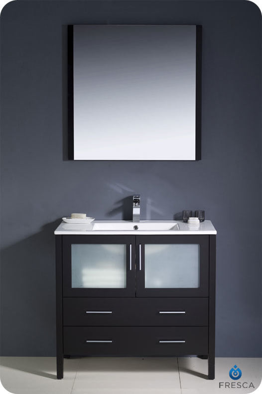Torino 36" Espresso Modern Bathroom Vanity With Integrated Sink, FFT1030BN