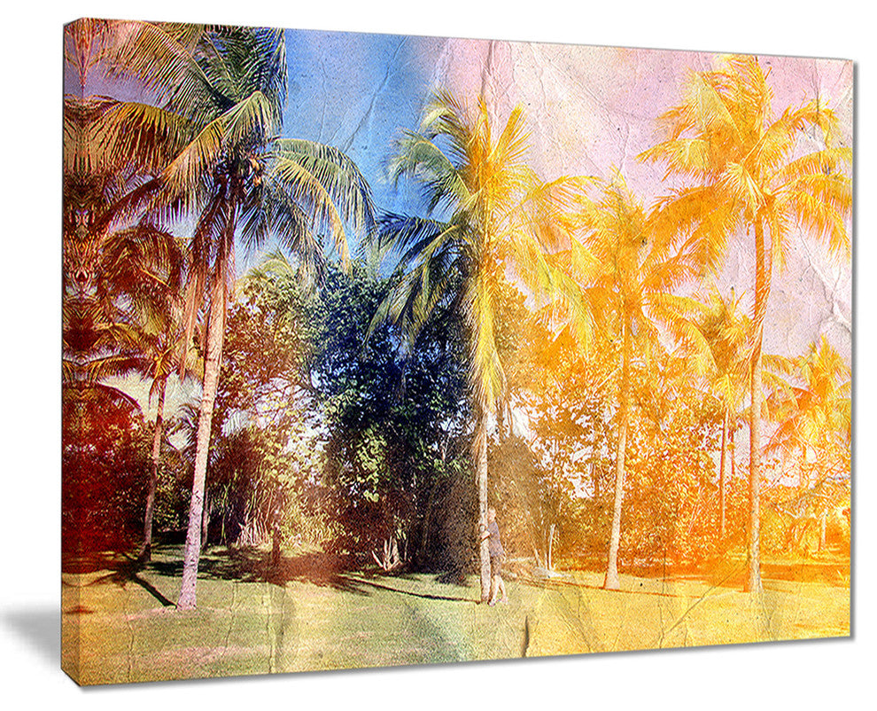 "Retro Palms in Yellow Shade" Canvas Print