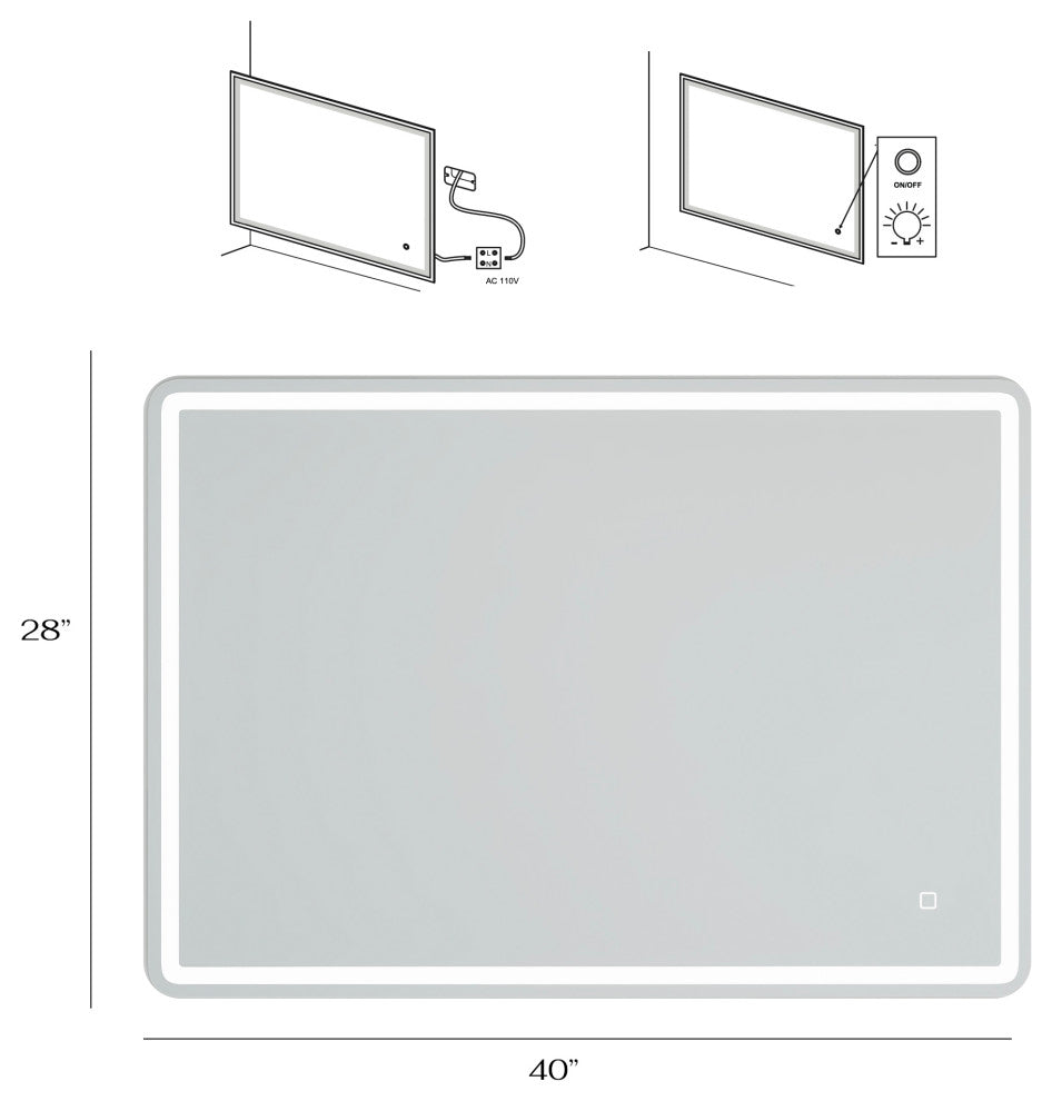 Rectangular Frameless Wall-Mount Anti-Fog LED Light Bathroom Vanity Mirror, 28x4