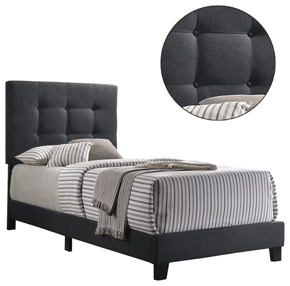 Fabric Upholstered Tufted Twin Size Bed, Charcoal