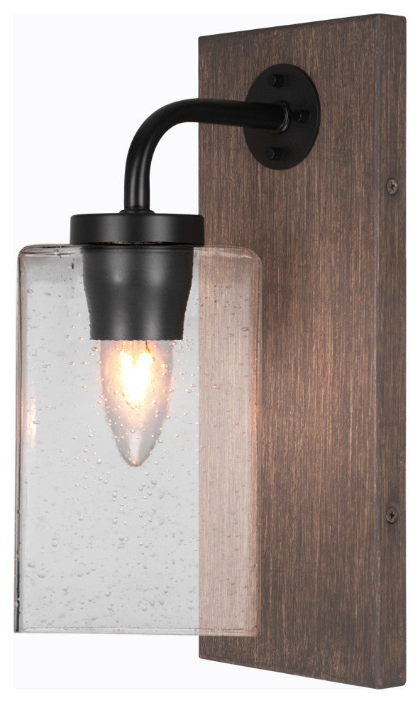Oxbridge Wall Sconce, Matte Black & Painted Distressed Metal, 4" Clear Bubble